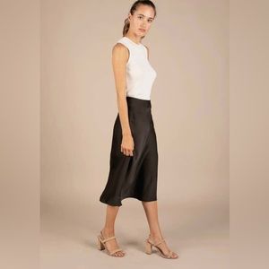 NWOT all:row Black Satin Midi Skirt